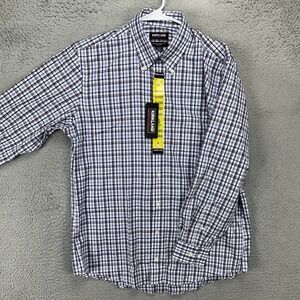 Kirkland Pima Cotton Shirt Dress Men 15.5 32-33 Blue Brown Plaid Traditional NEW